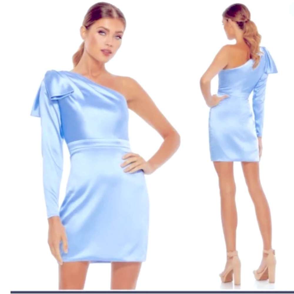 Mac Duggar Light Blue One Shoulder Long Sleeve Cocktail Party Dress 26500 Size 2